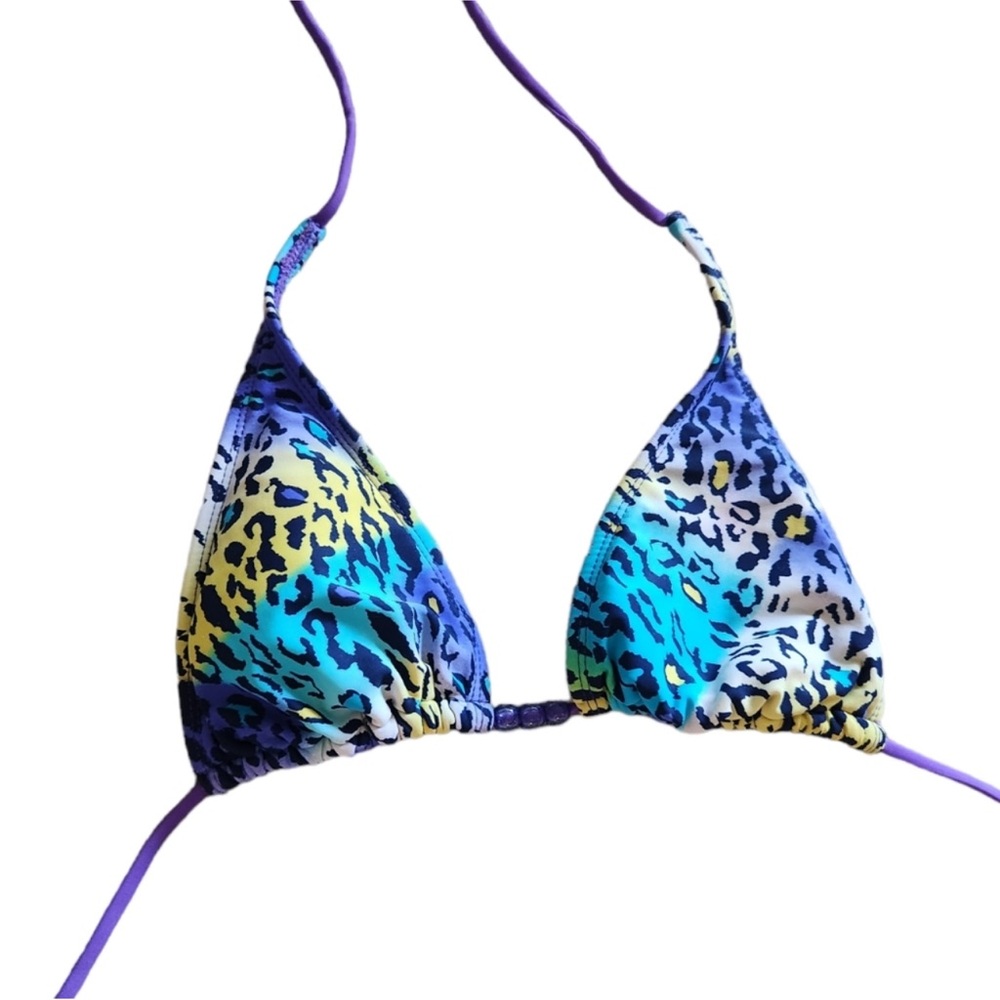 EUC Joe Boxer Vibrant Blue and Yellow Leopard Print Bikini Top size sm